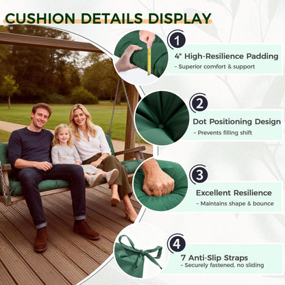 Porch Swing Cushions 60 Inch,Waterproof Patio 2 3 Seater Replacement for Outdoor Furniture with Backrest&Strap,Thick 4" Swing Seat Cushion for Loveseat Garden Glider Bench Lawn Backyard,Dark Gray