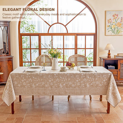 Midsummer Breeze Tablecloth for Rectangle Tables, Rustic Table Cloth Burlap Floral Tablecloth Farmhouse Kitchen Dining Table Cover, Soft Cloth Table Cloths (Beige, 60" X 75", 4-6 Seats)