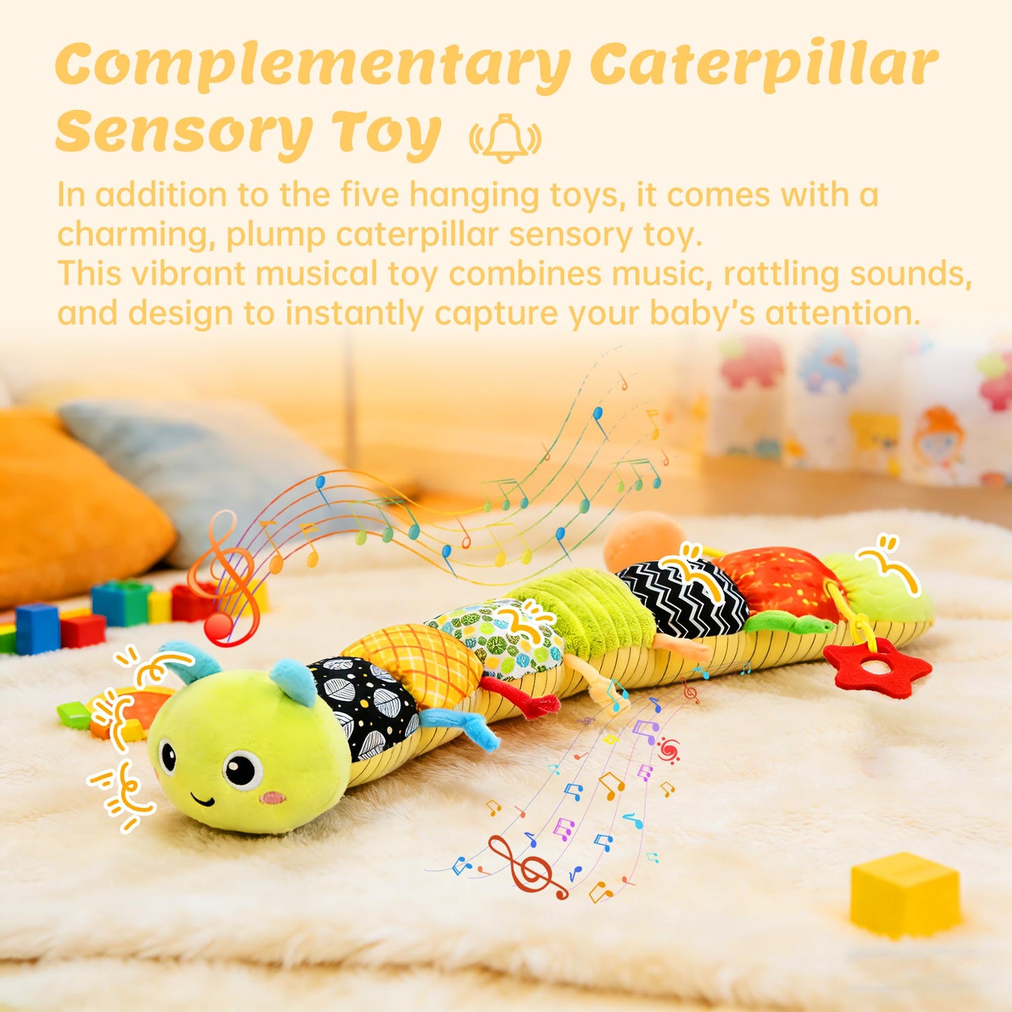 Kidmoze Baby Gym, with 5 Detachable Toys and Baby Sensory Toy Play Gym, Promote Motor Skills & Sensory Development Mat, Newborn Infant Baby Essentials Gift.
