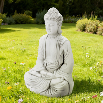 Glitzhome 29.5-inch Zen Meditation Buddha Garden Statue, White Oversized Tall Large Indoor and Outdoor Sculpture, Hand-Finished MGO & Fiberglass Decor for Home Patio Yard