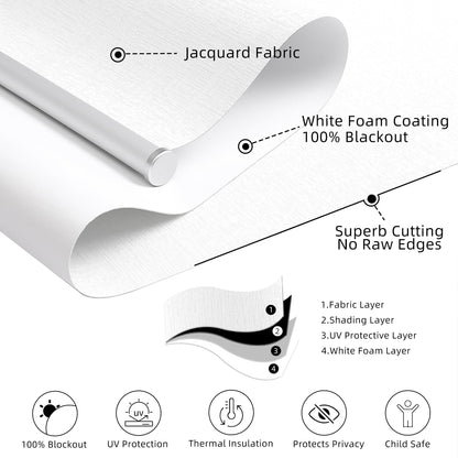 ChrisDowa Cordless 100% Blackout Roller Shade, with Striped Jacquard, Thermal Insulated, UV Protection Fabric, Total Blackout Blinds for Window, French Doors, Home and Office. White, 36" W x 72" H