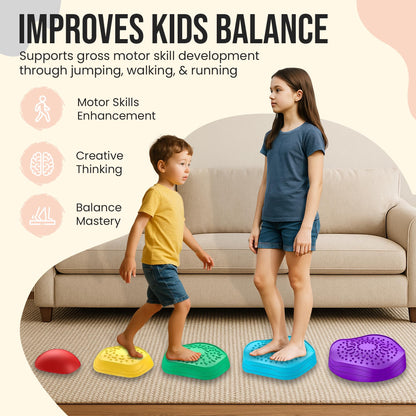 Stepping Stones for Kids, 5pcs Non-Slip Toddler Stepping Stones Age 3-6, Stackable Balance Stones with Stickers, Indoor & Outdoor Obstacle Course Sensory Toy, Promotes Balance & Coordination Skills