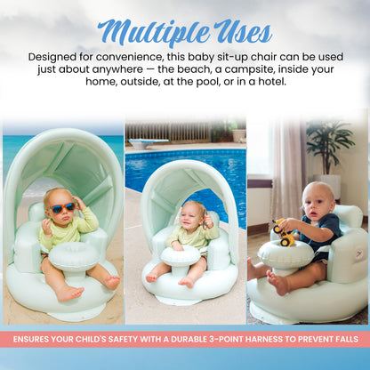 Inflatable Baby Seat for 3-36 Months w/Built-in Pump & Detachable Canopy, Sit Me Up Floor Seat for Baby w/Safety Straps, Inflatable Baby Chair, Indoor/Outdoor Blow Up Chair is Ideal Summer Gift