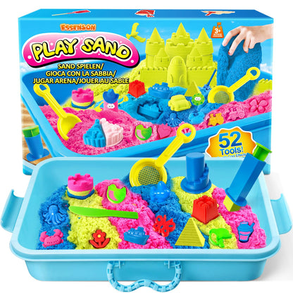 ESSENSON Sensory Bin - 52 PCS Play Sand Kit with 3lbs Magical Sand, Beach Toys Castle Molds Sand Molds, Sensory Toy Sandbox, Kids Gifts for Girls and Boys