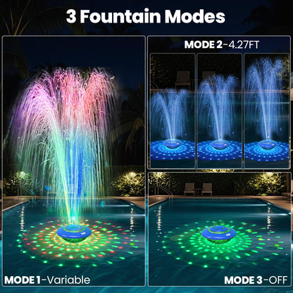 Floating Pool Fountain with Lights Show, 9 Pool Light Modes and 3 Fountain Modes with Remote for Inground Above Ground Pool, Upgraded Rechargeable Pool Fountains with Anchor-1 PC