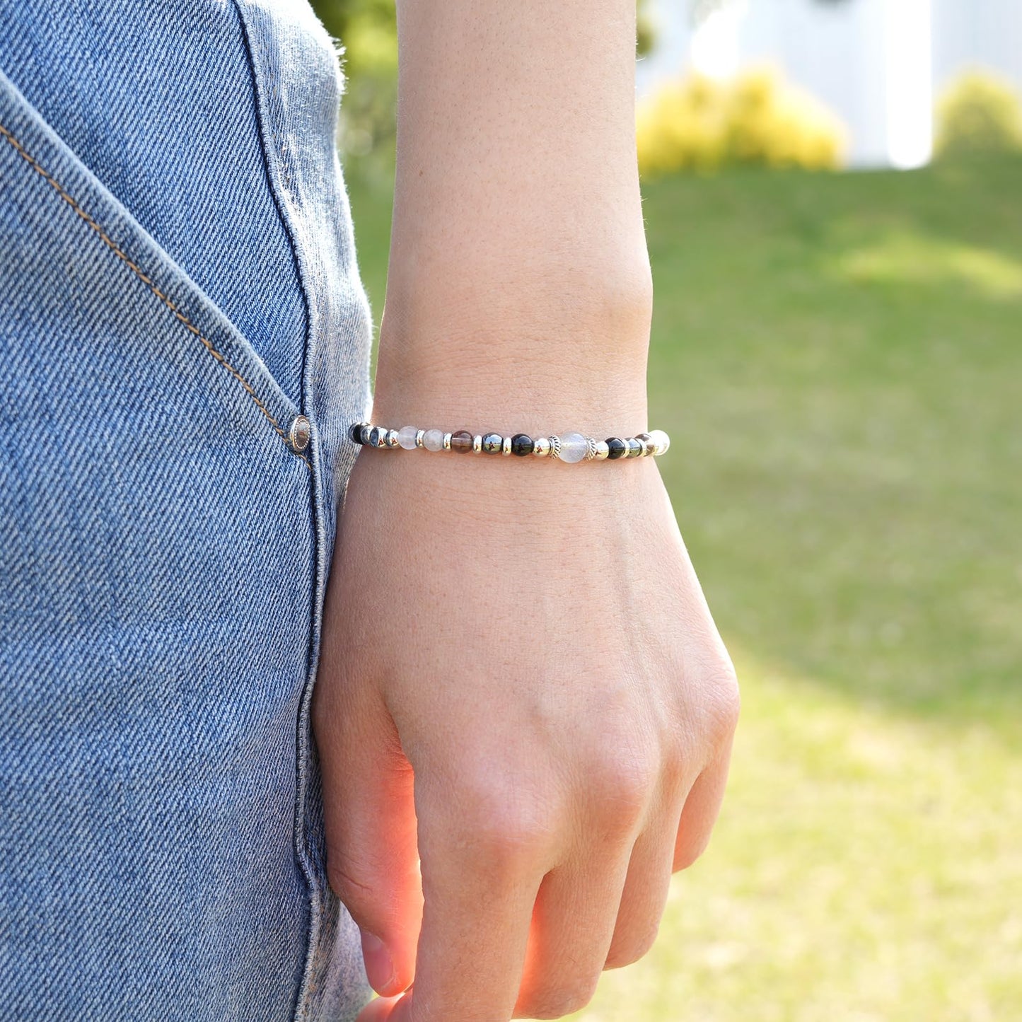 MTJAHPS Protection Bracelet, empath protection, black obsidian Crystals and Healing Stones Bracelet for Women ，Luck ，Anxiety and Stress Clam Bracelet