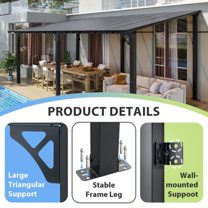 Aoxun 20'x10' Gazebo for Patio, Premium Pergola with Sloped Roof, Large Wall-Mounted Heavy Duty Awnings, for Backyard, Patio, Deck and More
