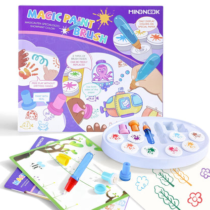 MINDNOOK Magic Brush Painting Set for Kids, Mess Free Art Station with Color-Changing Brush for Creative Learning at Home & School, Gift for Toddlers Ages 3,4,5,6,7,8,9