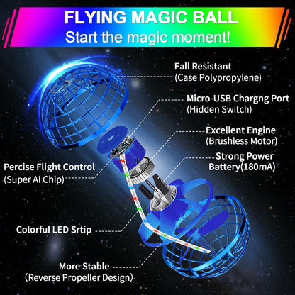 Vantexi Flying Orb Ball Toy,2026 Upgraded Parachute with LED Light,Magic Hand Controlled Gravity Ball,Cosmic Globe Boomerang,Cool Christmas Birthday Gift for 6 7 8 9 10+ Year Old Boys Girls Teens-Navy