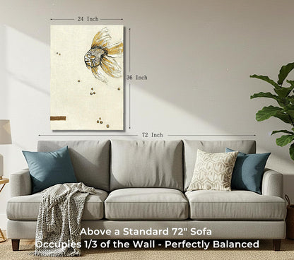 BrushEcho Large 24x36 Inch Hand-Painted 3D Textured Canvas Wall Art, Modern Abstract Animal Ocean Fish Oil Painting, Minimalist Neutral Wall Decor Ready to Hang for Living Room Home Office