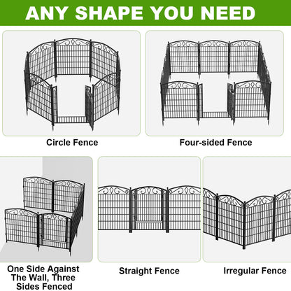 10 Panels No Dig Decorative Garden Fence with Gate, GATKITOM 31.3in(H) x 21.7ft(L) Rustproof Animal Barrier Metal Dog Fence Outdoor for Yard, Patio, Temporary Garden Fencing with Ground Stakes