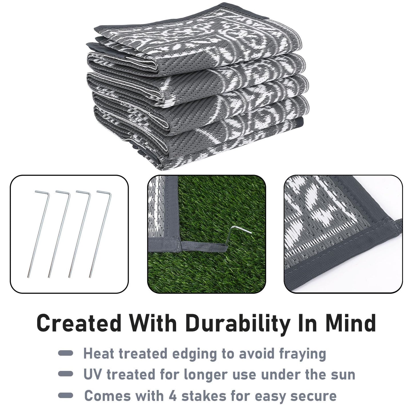 HiiARug Outdoor Rugs 8'x10' for Patios Waterproof RV Mats Camping Rug Outdoor Area Rug Lightweight Portable Outdoor Plastic Straw Rug for Patio, RV, Camping, Balcony, Beach