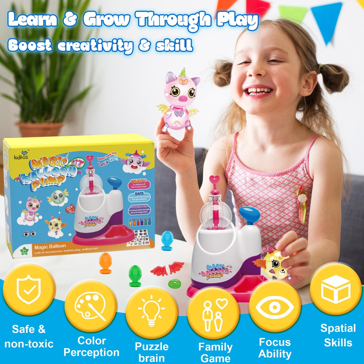 Kiditos Balloon Animals Kit with Pump, Balloon Making Kit for Kids with Stickers & Accessories, DIY Creative Toy Birthday Gift for Boys & Girls Ages 3+