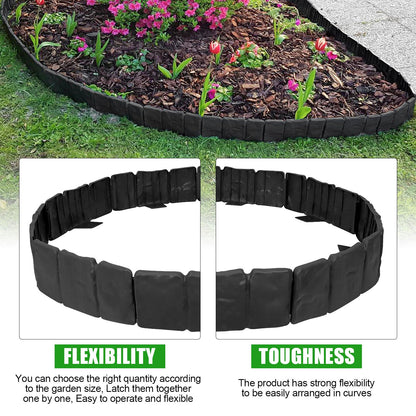 Garden Edging Border NO DIG, with Landscape Edging Anchoring Spikes, Black Stone Effect Plastic Lawn Edging Fencing, Interlocking Yard Lawn Edging for Flower Bed | 16 Ft | 20Pcs | Black |