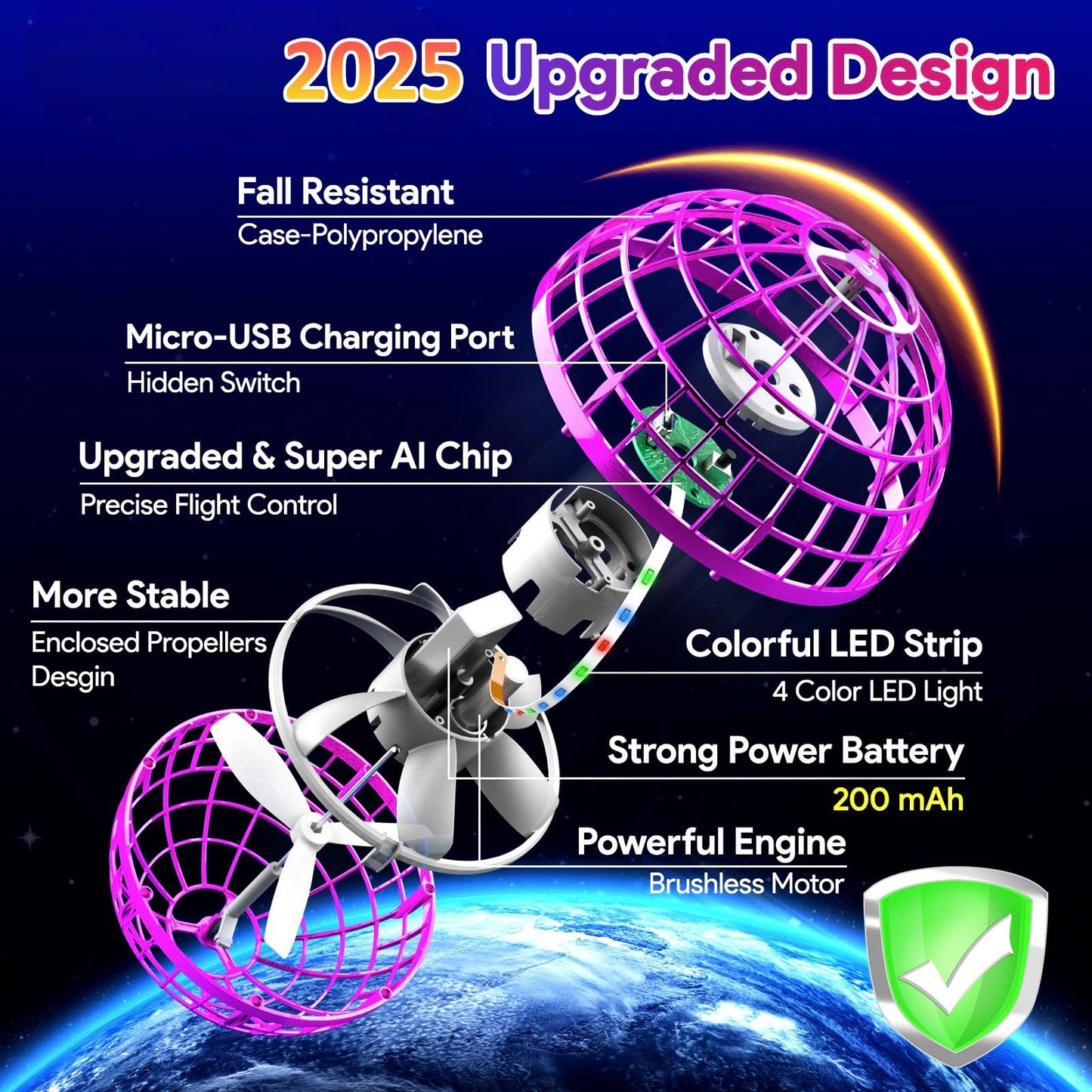 2025 Flying Orb Ball, Boomerang Hover Space Ball Flying Spinner, Orb Drone Orbit, Cool Toys Kids for 6 7 8 9 10+ Year Old Boys Girls Teens, Indoor Outdoor Toys