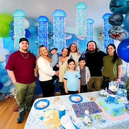 OBXT 10" Blue Hanging Jellyfish Paper Lanterns - Under the Sea Party & Mermaid Birthday Decorations, Baby Shower, Nautical Events, Ocean Theme Classroom & Beach Room Decor (Set of 6)