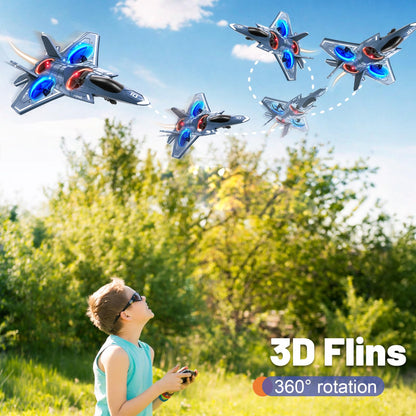 ENJOYFLY Foam Remote Control Airplanes RC Planes for Kids Adults 14+, RC Airplane Fighter Jet with Light, 360° Flip Fighter Jet Toys, Stunt Roll, Airplane Toy Gifts for Kids Boys