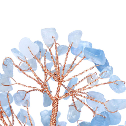 Jovivi Natural Aquamarine Crystal Tree, Raw Healing Crystals Fluorite Base Bonsai Money Tree for Home Office Table Decor Wealth and Luck