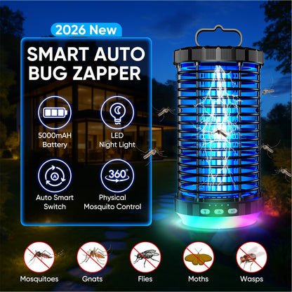 CreateFun Bug Zapper Outdoor, 2026 Upgraded 3 in 1 Rechargeable Bug Zapper with 5000mAh Battery & LED Night Light, 4000V Cordless Waterproof Mosquito Zapper for Outside,Patio,Backyard,Garden Black
