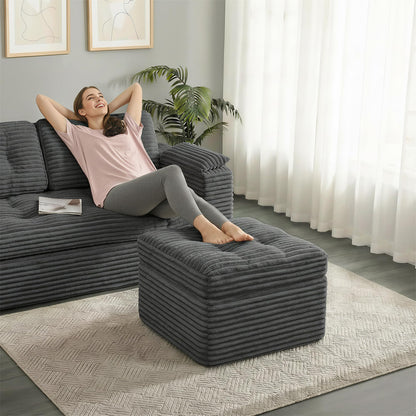 Fabulcozy 23.6in Pouf Ottoman, Corduroy Ottoman Foot Rest with Dual‑Layer Support, Large Poofy Pouf with Soft Chunk‑Foam Top & Firm Foam Base, Floor Foot Stool for Living Room, Dark Grey