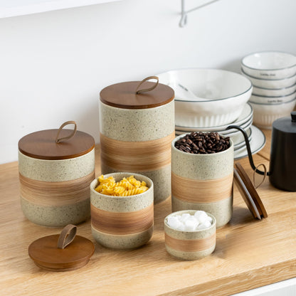 Miamolo Large Storage Containers with Lids, Ceramic Coffee Container Kitchen Food Storage Jars for Spice Sugar Tea Bag, Stackable Decorative Jars for Counter, 61 fl.oz