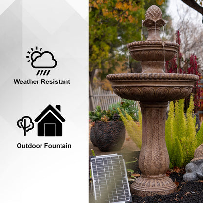 XBrand 39" Solar Water Fountain, 2-Tier Outdoor Sand Stone Resin with Solar Panel & Pump for Home Garden Yard Decor
