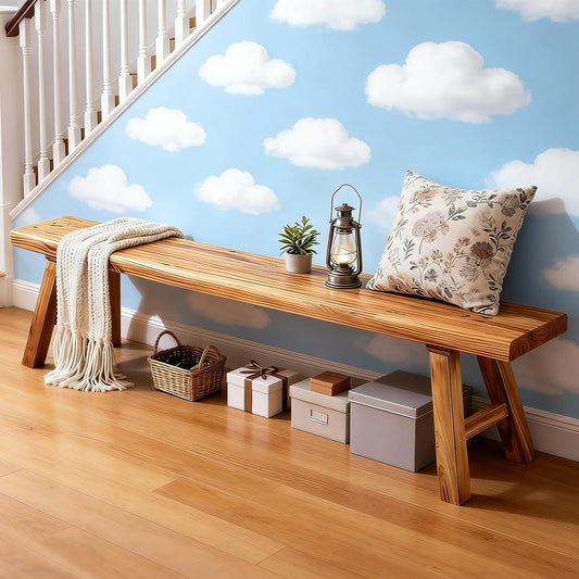 EoVrilyx Farmhouse Indoor Solid Wooden Noodle Bench - Rustic Entry Way Benches Seat,Maximum Load 880IB,Handcraft Finshed for Entryway Bedroom/Living Room/Dining Room
