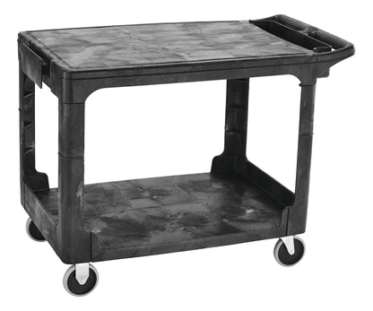 Rubbermaid Commercial Products 2-Shelf Utility/Service Cart Medium Flat Shelves Storage Handle 500 lbs. Capacity for Warehouse/Garage/Cleaning/Manufacturing