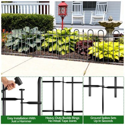 24.3ft(L) x 24in(H) 10 Panels Metal Rustproof Decorative Garden Fence, No Dig Animal Barrier Fence, Outdoor Border Fence Panels with Ground Stake, for Pets, Flower Bed, Yard, Patio