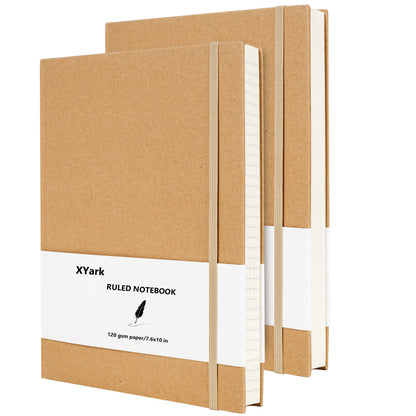 XYark Large B5 Line Notebook Journals, College Ruled Kraft Hardcover Sketchbook Subject Composition Notebooks with Lined Paper, 2 Pack, 120GSM, 102 Sheets, 7.6x10 inch, Travel Journal Set