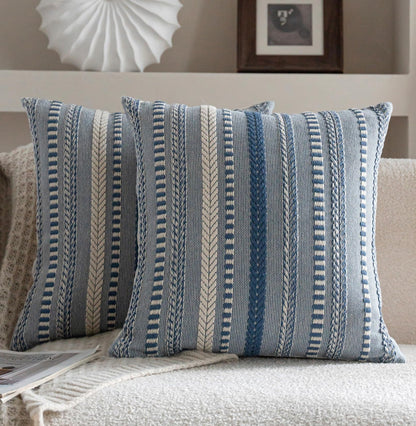 Cethom Boho Throw Pillow Covers 18x18 Inch Set of 2, Farmhouse Decorative Couch Pillow Cases, Blue Accent Pillows of Bed, Sofa Bedroom Living Room Home Decor Cushion Cover