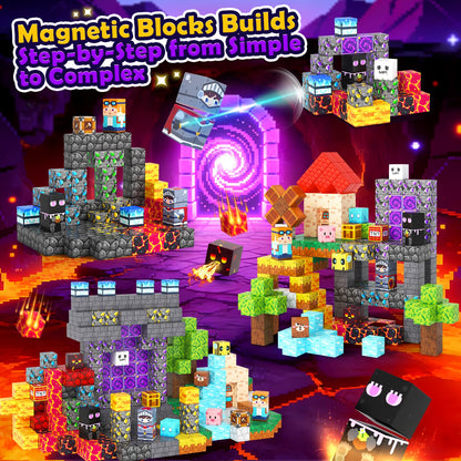 Soyee Magnetic Blocks 200 PCS - Magnetic Building Cubes Toys Build Mine Magworld Craft Cubes Portal Theme STEM Toys for Kids Ages 3-5 4-8 8-12 Birthday Gifts Boys Toys Ages 6-8
