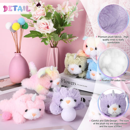 Sumind 8 Pcs Cat Stuffed Animals Bulk Plush Pets 5 Inch Cute Assorted Plush Cats Horse for Birthday Halloween Christmas Party Favors Favors(Horned Cat)