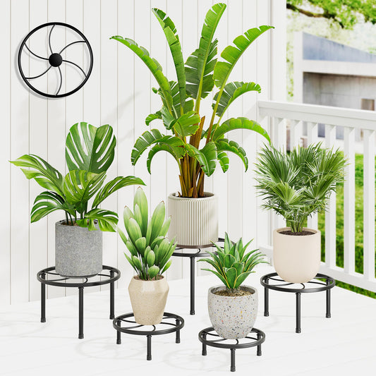 NQW 5-Pack Metal Plant Stand Indoor,Plant Stand for Multiple Plants,Anti-Rust Plant Pot Shelf,Round Plant Pot Holder for Outdoor Indoor Planter,Living Room,Balcony Decor(BlackKite)