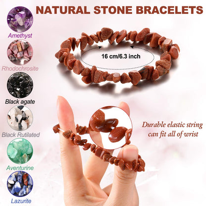 Hicarer 20 Pieces Crystal Stretch Chip Bracelets Bulk Natural Gemstone Chakra Bracelets for Women Reiki Yoga Anxiety(Classic Style)