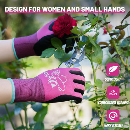 JDL 3 Pairs Nylon Nitrile Coated Gardening Gloves for Women, Touchscreen Yard Garden Gloves, Breathable Safety Work Gloves with Grip, Pink, Medium