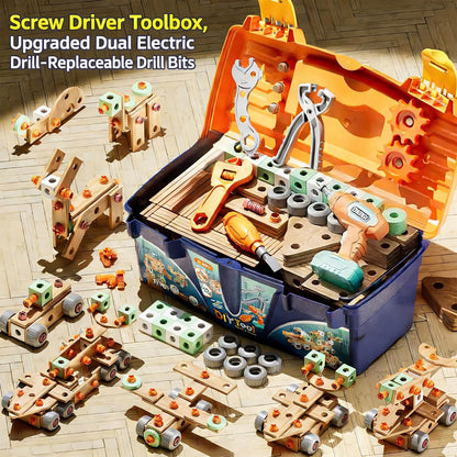 CZOALX 168PCS Kids Tool Set with Toy Drill & Toolbox, STEM Construction Building Toys, Toddler Tool Kit for Kids Boys Girls Ages 3-4-5-6-7-8, Pretend Play Design & Drill Set