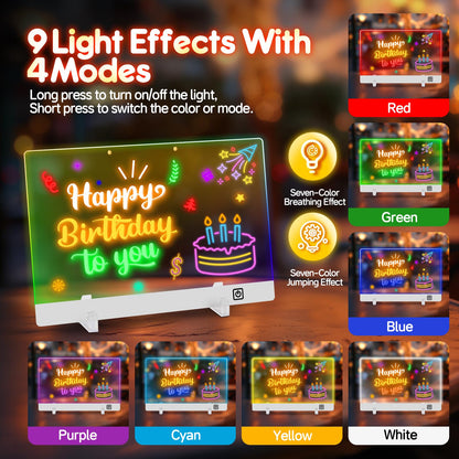 16-Inch Rechargeable LED Drawing Board for Kids with 9 Light Effects & 4 Modes, Includes Adapter, 7 Markers, Tracing Sheets, Gift for Kids/Girls/Teens