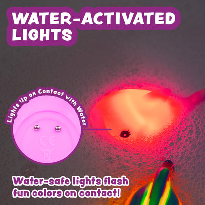 Tub Works® Mermaid Lagoon™ Light Up Bath Toys, 6 Pack | Water-Activated Light Up Toys Flash & Change Color | Easy-Grip Baby Girl & Toddler Bath Toys | Sensory Mermaid Toy Bathtub Toys with Bath Lights