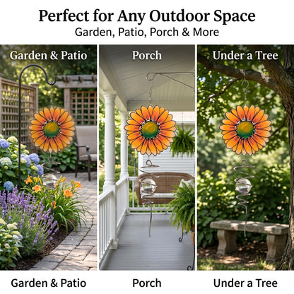 18" Wind Spinner Outdoor Hanging Metal Figurine Spinner for Garden Décor Ornaments,Lawn Yard Patio,Sunflower