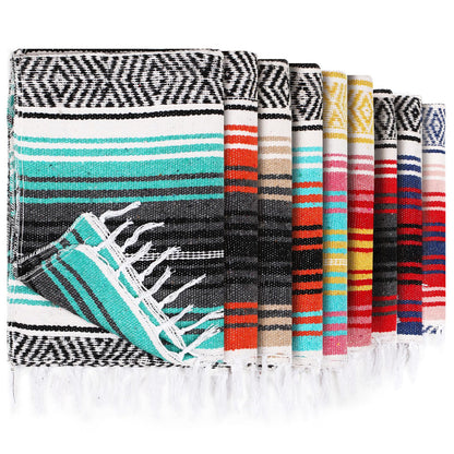 Peryiter 9 Pcs Mexican Blanket Bulk Large Yoga Blanket Striped Falsa with Fringed for Outdoor Beach Picnic Couch, 45 x 70 inch(Bright Colors)