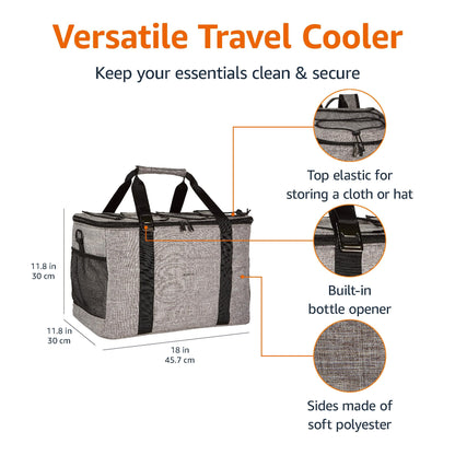 Amazon Basics Soft Insulated Leak-Proof Cooler Bag, Reusable, Portable, Keeps Cold, 50 Can Capacity, Gray