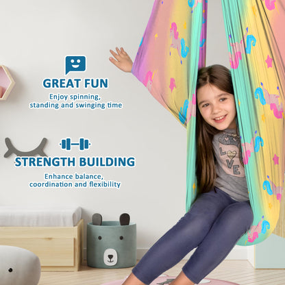 OUTREE Sensory Swing for Kids, Double Layer Therapy Hammock, Indoor Swing with 360° Swivel Hanger Kit and Adjustable Straps, Autism Sensory Product for Autism, ADHD (Unicorn Printed)
