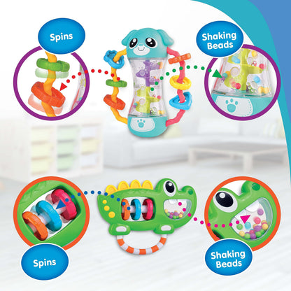 HAP-P-KID Baby Rattles Toy Set, Infant Sensory Shack and Grab Teether Rattle, Newborn Development First Learning, Baby Shower Gifts for 6 7 8 9 10 11 12 Months, 6-12 Months Teething for Boys Girls 6M+