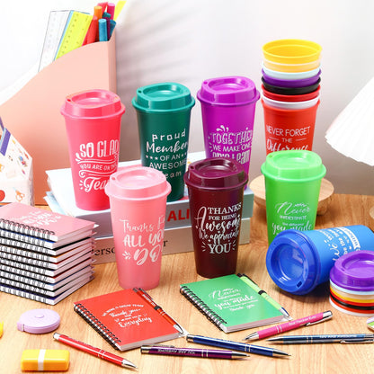 Teenyyou 90 Pcs Employee Appreciation Gift Set, 16oz Tumbler with Lid Notebook Pen Bulk Thank You Gift Holiday Party Favor for Office Coworker Teacher Staff Team (Multi Color,Elegant Style)