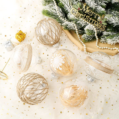 XmasExp Christmas Ball Ornaments Set, Farmhouse Shatterproof Christmastree Decorations,6ct Large Plastic Hanging Ornaments,100mm/4,Neutral