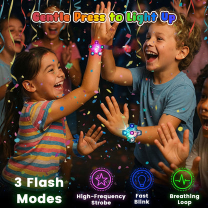 LovesTown 32PCS LED Light up Fidget Spinner Bracelets, 6 Styles Light up Party Favors Bulk Glow in the Dark Party Supplies for Kids Treasure Box Toys Classroom Prizes