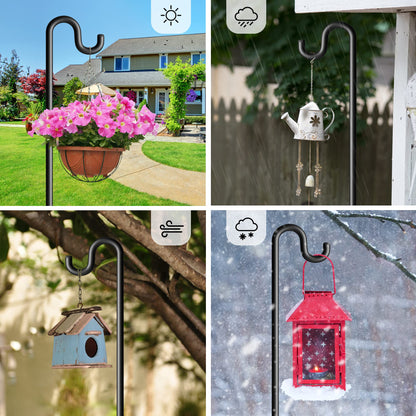 Surprizo 76" Shepherds Hooks for Outdoor, Extra Thick Bird Feeder Pole with 5 Prong Base, Adjustable Shepards Hook for Garden, Weddings, Hanging Plant
