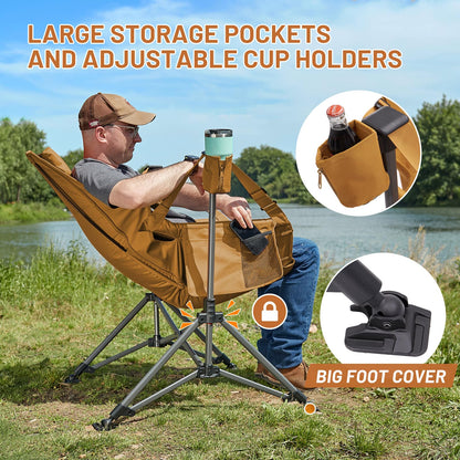TIMBER RIDGE Hammock Camping Chair, Oversized Swinging Hammock Chair with Adjustable Back and Seat for Outdoor Lawn, Sports, Supports 400lbs, Orange