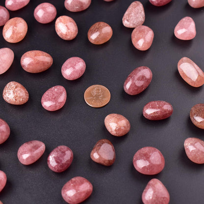 SigMntun Strawberry Quartz Healing Crystal Stone Set - 24 Pieces, 0.6" Natural & Polished Stones for Healing, Meditation, Reiki, Chakra, Crafting & Decoration